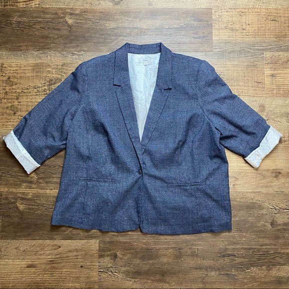 Kensie Womens Blue Plaid One Button Blazer Jacket 2X plus size blazer